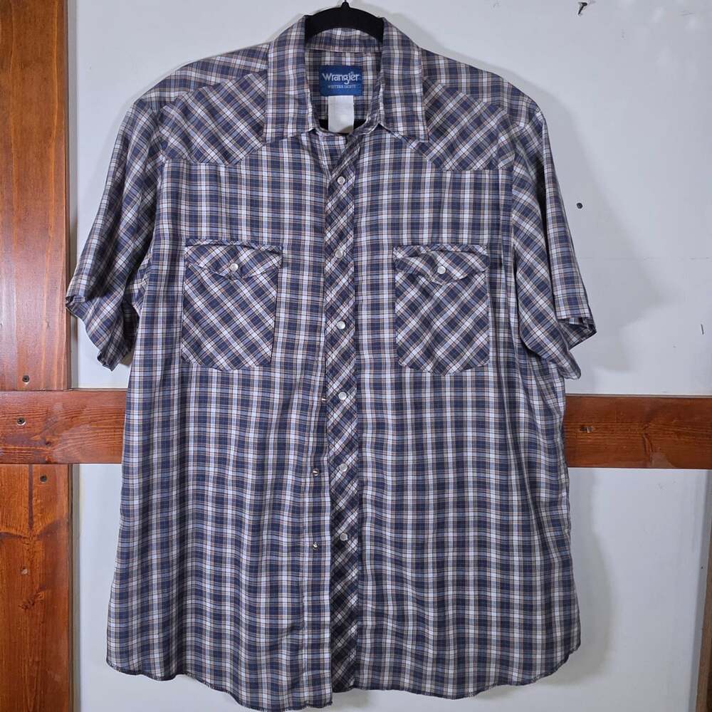 Wrangler Western Short Sleeve Plaid Pearl Snap Shirt